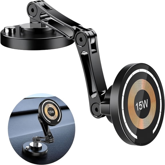 GJX Car Mount Charger,15W Magnetic Wireless Fast Charging 360 Rotation Rotatable,Dashboard Windshield Phone Holder Mount for Car