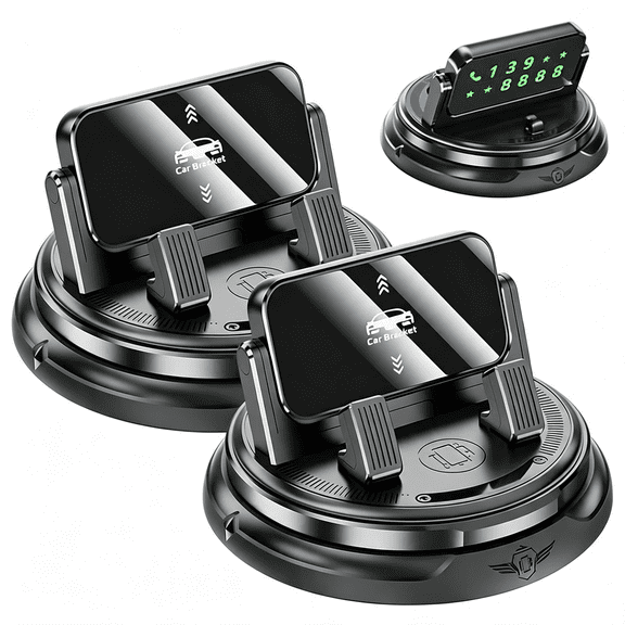 GJX Car Phone Holder 360 Degree Rotation,Dashboard Phone Mount with Adjustable Spring Clip,Universal Non Slip One Hand Operation Navigation Stand Bracket for Smartphones (Black 2Pcs)