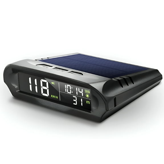 GJX Car Wireless Headup Display Solar GPS Digital Speedometer with LCD Screen Overspeed Alarm KMH/MPH Time/Altitude/Temperature/Speed Display