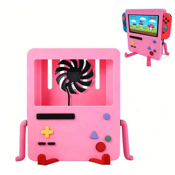 GJX Cartoon Cute Games Protective Hard Cover Case for Console Controller,Game Console Cover Protective Shell,Portable Video Game Stand Holder Accessory (Cooling Fan-Pink)