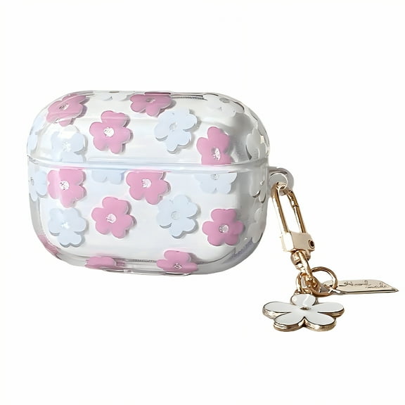 GJX Case Cover Fits for Airpods Pro 2,Soft Tpu Case for Airpod Pro,Flower Pattern Clear Shell Protective Case for Airpods Pro 2,Pink