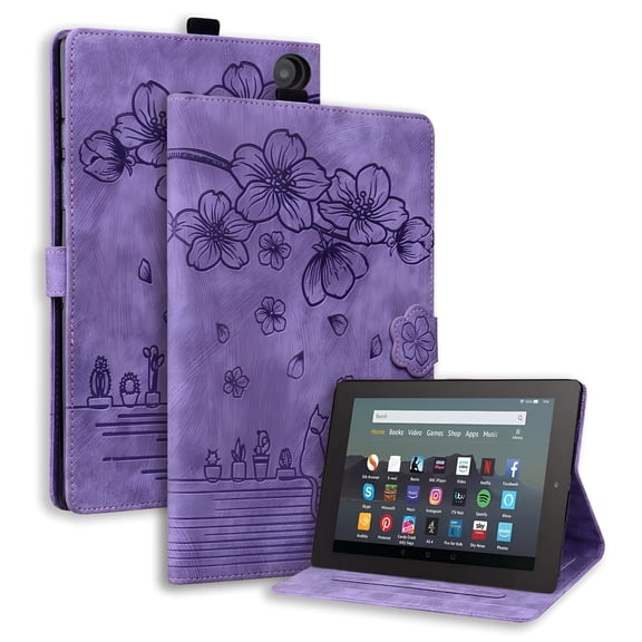 GJX Case for Fire HD 8 Tablet (12th Generation/10th Generation, 2022/2020 Release) & Fire HD 8 Plus Tablet, Slim Vegan Leather Folding Stand Cover with Auto Wake/Sleep, Purple