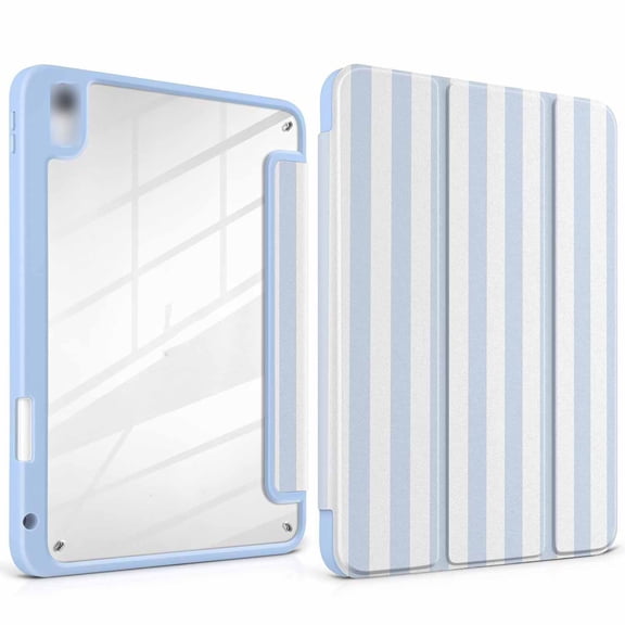 GJX Case for Ipad(A16)11Th Generation 11"2025 /Ipad 10Th Gen 10.9 2022- Aesthetic Blue White Striped Trifold Cover Protection with Clear Back Shell Magnetic Wake Sleep,Stripe Blue