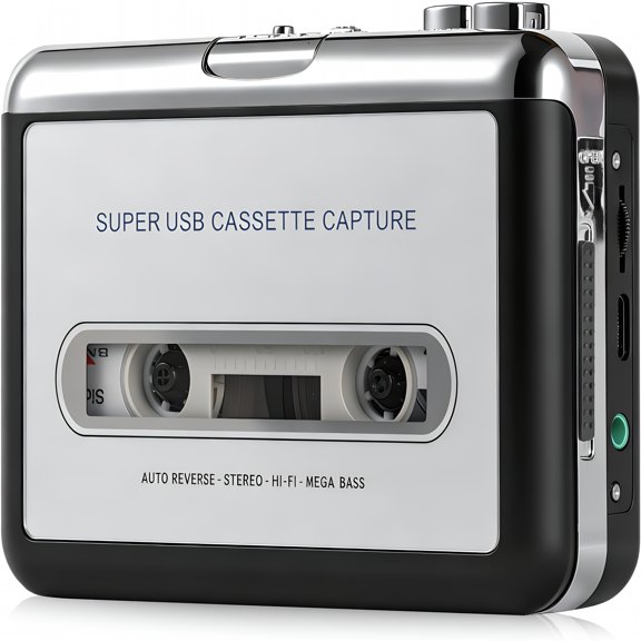 GJX Cassette Tape Player,Portable Cassette Tape Recorder,Cassette to Mp3 Converter with Software,Compatible with Laptops And Personal Computers,Usb/Aa Battery Powered,Silver
