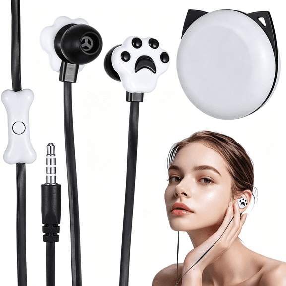 GJX Cat Paw 3.5Mm Wired Earbuds with Storage Case,Kids Headphones,Black,Bs & Soft Silicone. Cute Cat Paw 3.5Mm Earbuds with Storage Box. Great for Kids' Daily Music,School Learning