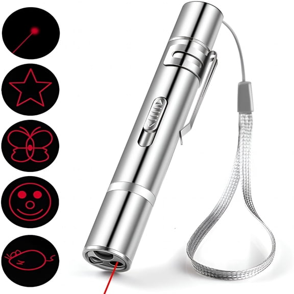 GJX Cat Toys Laser Pointer Rechargeable Cat Laser Toy Interactive Cat Toys for Indoor Cats Kittens Dogs LED Flashlight 7 Adjustable Patterns Red Light Remotes Teaching Tool USB