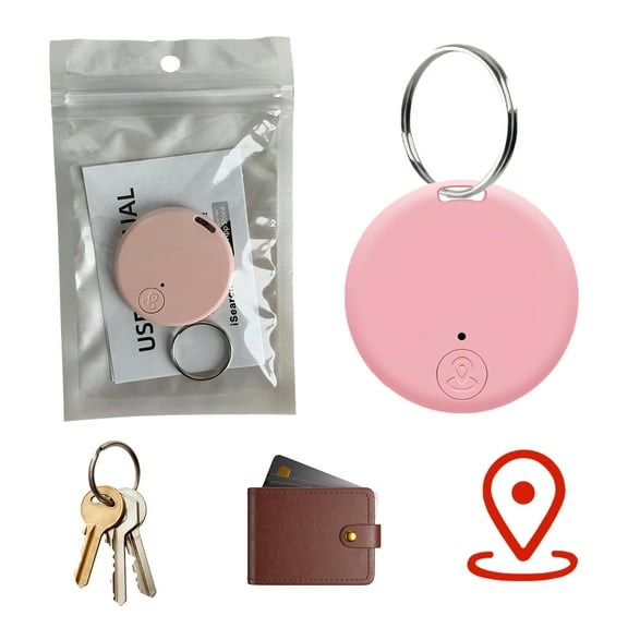 GJX Cat Tracker,ABS Dog GPS Tracker for Luggage Keychains Pets,Compact Round Two-Way Alarm Dog Tracker GPS,Pink