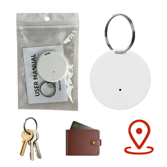 GJX Cat Tracker,ABS GPS Tracker for Dogs for Luggage Keychains Pets,Compact Round Two-Way Alarm Dog GPS Tracker,White