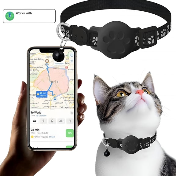 GJX Cat Tracker GPS Collar for Cats Electronic Pet Locator Waterproof Compatible with Find My No Monthly Fee Ideal for Small to Large Cats Advanced Tracking Solution