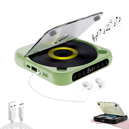 GJX Cd Player with Bluetooth,Rechargeable Compact Cd Player Built-In Hifi Speakers,Portable Cd Player for Home/Car,Supports Cd/Aux/Usb And Repeat Modes,Headphones,Lcd Screen