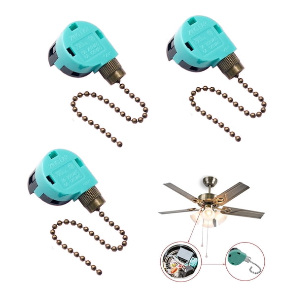 GJX 3 Pcs Ceiling Fan Pull Chain Switch,Brass Light Switch for Ceiling Fans & Wall Lights