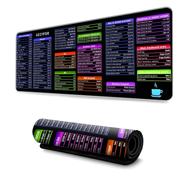 GJX Cheat Sheet Desk Mat,Xxl Mouse Pad,Excel Shortcut Keys Mouse Pad,Extended Large Cheat Sheet Gaming Mousepad Pc Office Spreadsheet Keyboard Mat Non-Slip (Black M 24*12In)