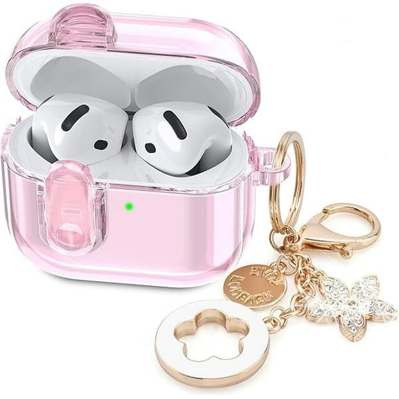 GJX Clear Case with Lock, Compatible with Airpods 4, Soft TPU Transparency Case, Earbuds Case with Keychain