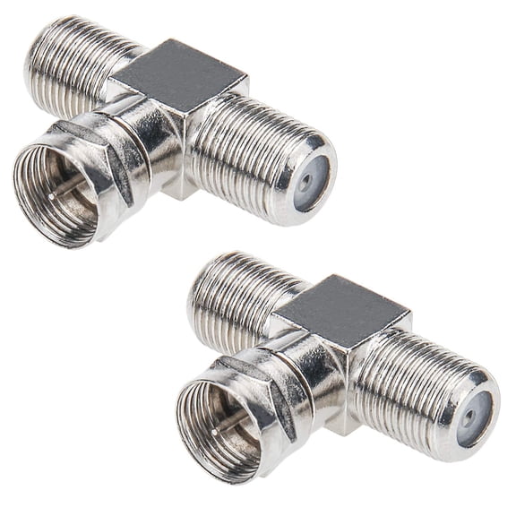 GJX Coaxial Cable Splitter,Tv Splitter 2In 1 Out 2-Pack F Type Rg6 Male to 2 F Female 3 Way Cable Splitter Coax T Connector Adapter for Video Vcr Antenna Cable Satellite