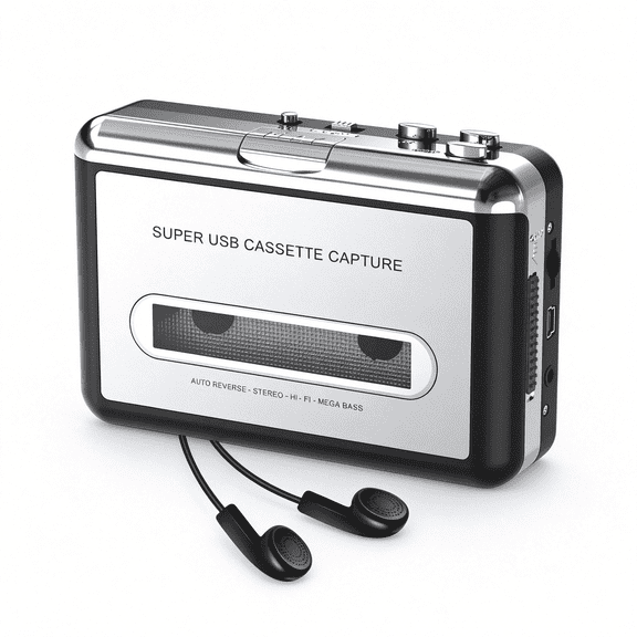 GJX Compact Tape Player Portable Recorder with Earphone - Convert Audio Cassette to MP3 Digital, Compatible with Laptop/PC/MAC - for Entertainment, Travel, Light Sports (Silver)