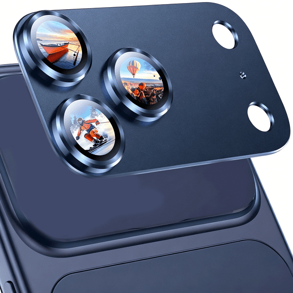 GJX Compatible with Iphone 17 Pro Max Camera Lens Protector-[Not Easy to Break][Strong Adsorption][Case-Friendly] Metal Tempered Glass Rear Camera Screen Cover-Deep Blue