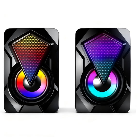 GJX Computer Speakers for Desktop Or Laptop,2.0 Stereo RGB PC Gaming Speakers with Stereo Surround Bass,7 Colors LED Lights,USB-Powered 3.5Mm Wired Speakers for PC Smartphone Tablet Projector TV