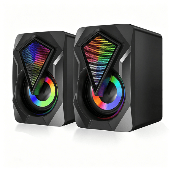 GJX Computer Speakers for Desktop, Usb-Powered 2.0 Stereo Pc Speakers with Volume Control & Rgb Led Lights, 3.5Mm Aux Input Mini Speakers for Laptop Monitor