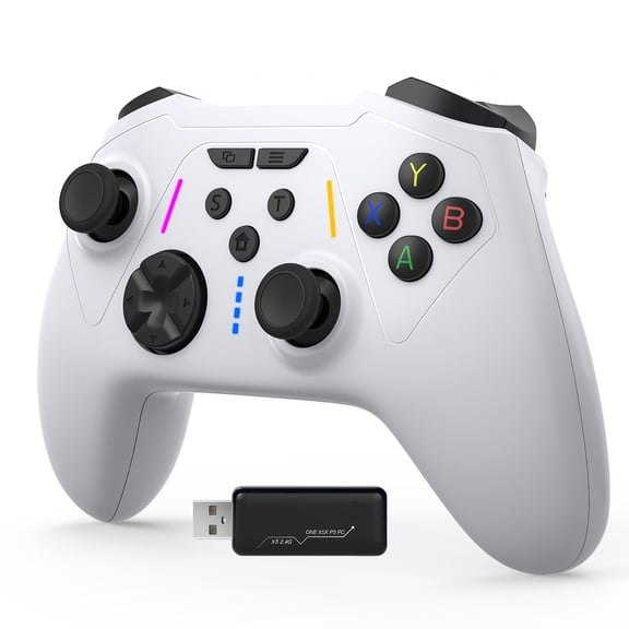 GJX for Controller Wireless with 2.4Ghz Adapter/Hall Effect Triggers & Joysticks Macro/Mapping/Dual Vibration/Rgb Light, Gamepad Compatible with One, Series X/S, Pc (White)