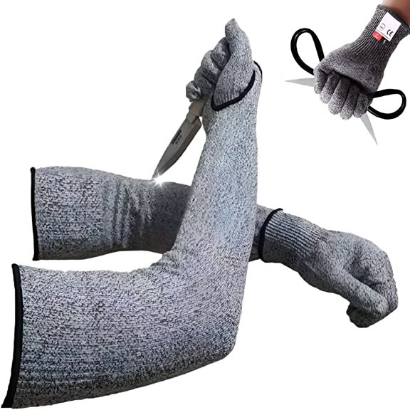 GJX Cut Resistant Sleeves Proof Gloves, 18-Inch Cut Resistant Knit Sleeves Grade 5 Anti-Cut Safety Glove, 1 Set Anti-Cut Arm Cover for Kitchen Butcher Outdoor Work Protective Hands
