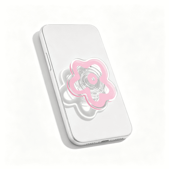GJX Cute Transparent Daisy Flower Shape Design Mobile Phone Grip Multi Functional Collapsible Stand Holder for Smartphone Tablet Cell Phone Accessory (Pink)