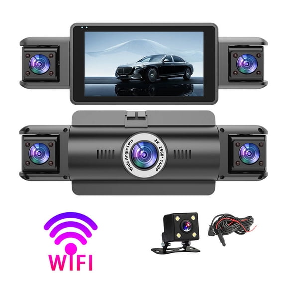 GJX Dash Cam,4K Dash Cam Front and Rear Inside,4 Channel Car Camera with Wi-Fi and App Control,Wdr,Night Vision,64Gb Card,Support 128Gb Max,Black