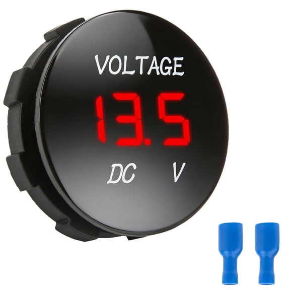 GJX Dc 12V 24V Volt Meter,Car Led Digital Voltmeter,Mini Waterproof Round Panel Voltage Gauge Meter,Battery Voltage Meter for Car Motor Truck Marine Boat (Red)