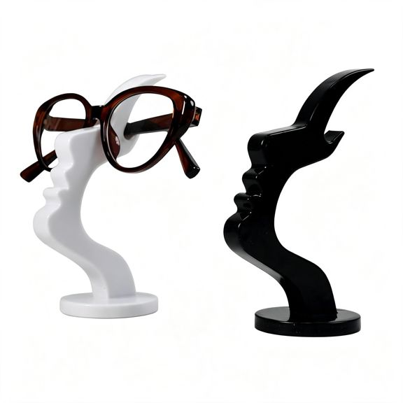 GJX Desktop Glasses Holder Stand, Abstract Face Design, 2-Pack Black & White Eyeglass Sunglasses Organizer for Desk, Nightstand, Office, Decorative Display Art