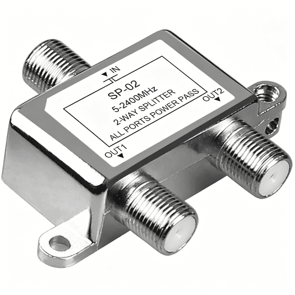GJX Digital 2-Way Compatible Coaxial Cable Splitter 5-2400Mhz,Rg6 Compatible,Work with Satellite Tv and Internet,Catv Antenna System (Coaxial Cable Not Included)
