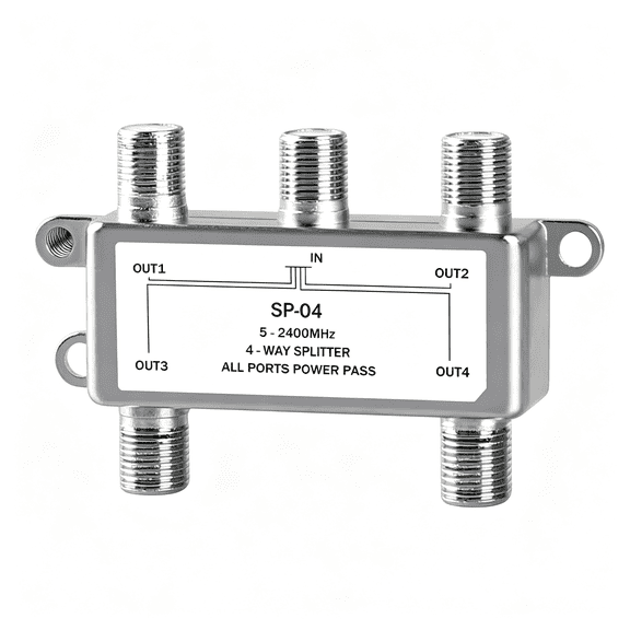 GJX Digital 4-Way Coaxial Cable Splitter 5-2400Mhz,Rg6 and Rg59 Compatible4 Port Coax Splitter for Satellite,Cable Tv,Antenna System,High Speed Internet and Network (Coaxial Cable Not Included)