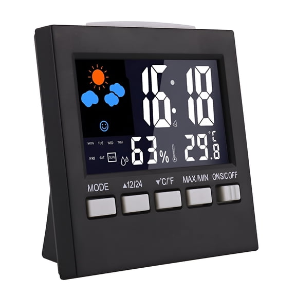 GJX Digital Alarm Clock Battery Operated Desk Clocks with Temperature Humidity and Date Large LCD Display Digital Calendar LED Alarm Clocks for Elderly Home Bedroom Office