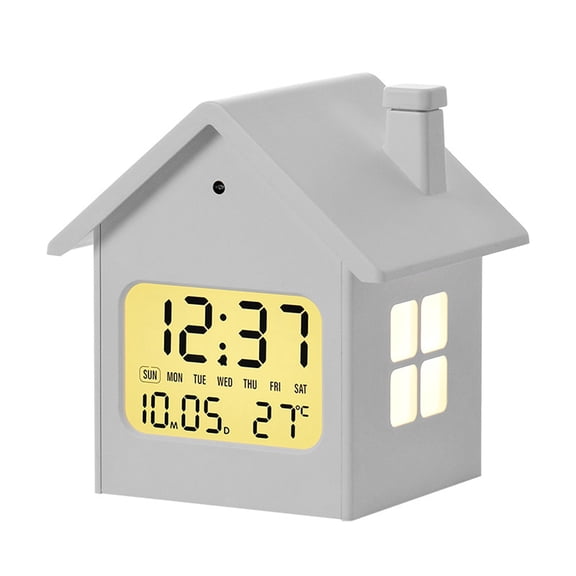 GJX Digital Alarm Clock,Multifunctional Creative House Bedside Clock,Bedroom Clock with Night Light,3 Level Volume,Automatic Light Sensor,Backlight Function,7 min Snooze Function,12/24H