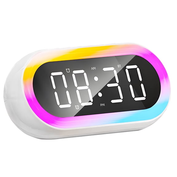 GJX Digital Clock,Smart Alarm Clocks with Bluetooth-Compatible Speaker,Led Large Screen Display Bedside Clock,Dual Alarm,Night Light,Voice-Activated Sensor,USB Powered