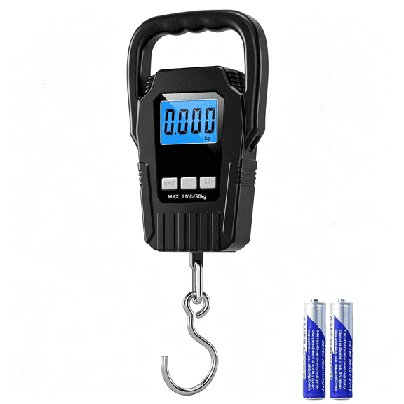 GJX Digital Fish Scale Hanging Scale Fishing Scale 110Lb/50Kg Luggage Scale,Fish Weighing Scale, Large Handle&Backlit Lcd Display,Black,Fishing Gifts for Men,Black