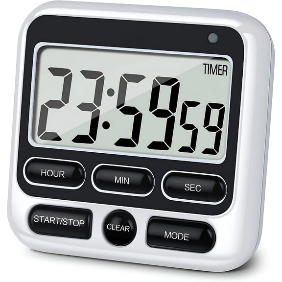 GJX Digital Kitchen Timer with Mute/Loud Alarm Switch On/Off,24 Hour Clock & Alarm,Memory Function Count Up & Count Down for Teachers Cooking,Large Lcd Display,Strong Magnet (White)