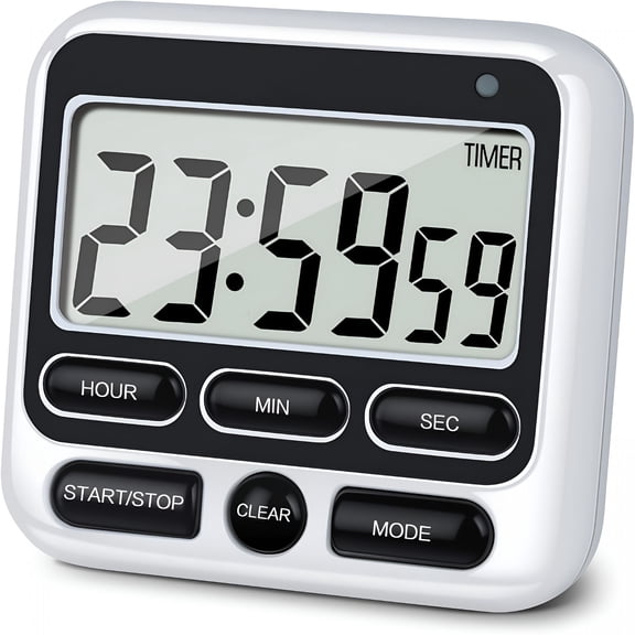 GJX Digital Kitchen Timer with Mute/Loud Alarm Switch On/Off Switch,12-Hour Clock & Alarm,Memory Function Count Up & Count Down for Kids Teachers Cooking,Large Lcd Display,Strong Magnet (Black)