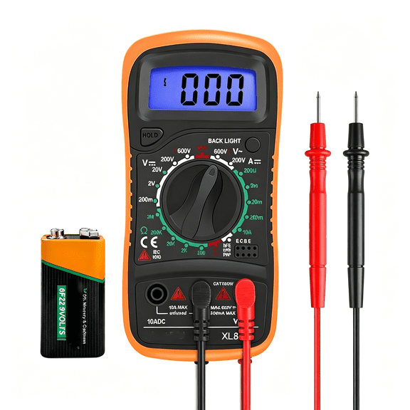 GJX Digital Multimeter Voltmeter Battery Voltage Multi Tester Continuity Ohm Volt Amp Dc Ac Current Resistance Diodes 2000 Counts Electrical Test Meter with Leads Backlight Lcd Display