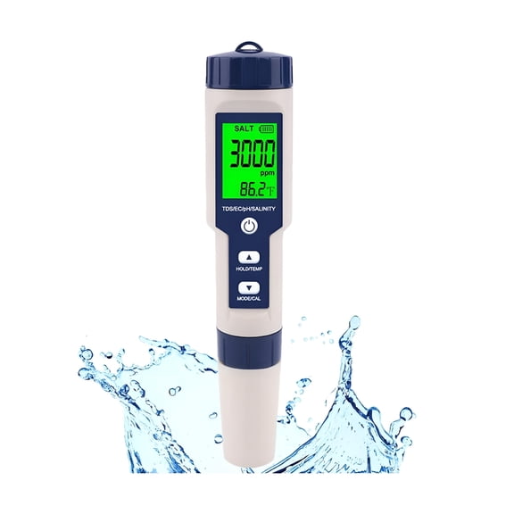 GJX Digital Pool Salt Tester, IP67 Waterproof Salinity Meter, High Accuracy 5-in-1 Water Test Kit for Spa, Hot Tub & Aquarium