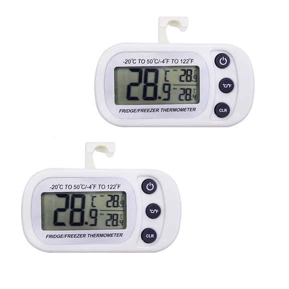 GJX Digital Refrigerator Thermometer 2 Pack for Fridge Freezer Cooler Waterproof, White