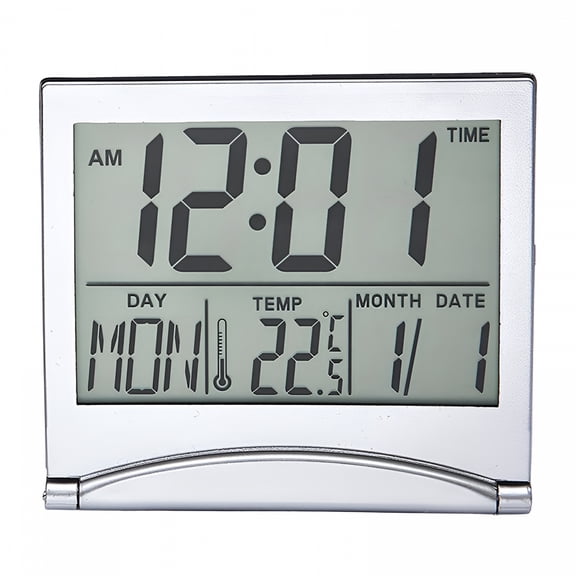 GJX Digital Travel Alarm Clock - Foldable Calendar Temperature Clock with Snooze Mode - Large Number Display,Digital Calendar,Battery Operated - Compact Desk Clock for All Ages,White