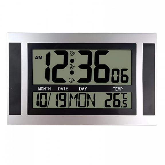 GJX Digital Wall Clock Lcd Large Number Time Temperature Calendar Alarm Table Desk Modern Design Office Home,Large Digital Wall Clock ,Silver