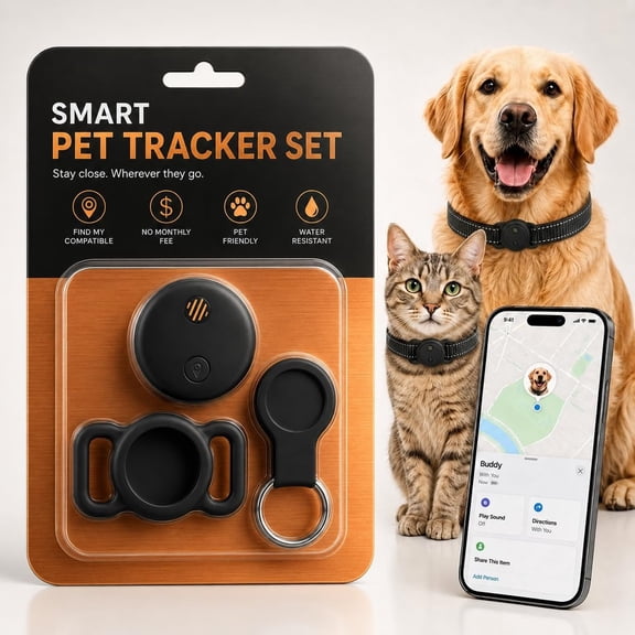 GJX Dog Tracker for Collar, Pet Location Finder, No Monthly Fee, No Sim Card, Works with Apple Find My App, Ultra-Slim Ip68 Waterproof Anti-Lost Tag for Dogs, Cats, Keys