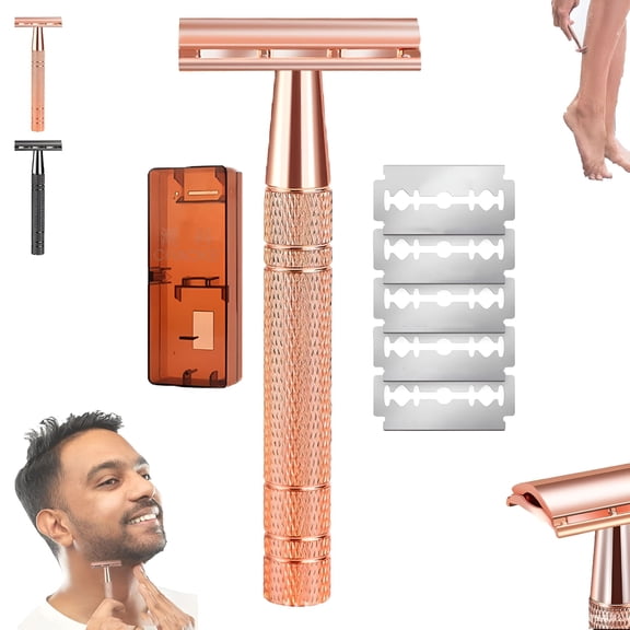 GJX Double Edge Safety Razor,Single Blade Razor with 5 Double Edged Blades,Reusable