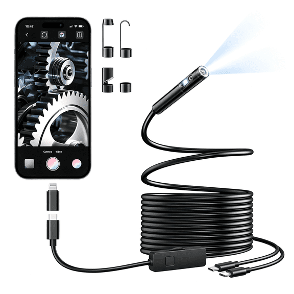 GJX Dual-Lens Endoscope Camera Light 1920P Hd Borescope 8+1 Adjustable Led Lights Ip67 Waterproof 16.5Ft Semi-Rigid Snake Cord Inspection Camera Iphone Ipad Android Phone Type C