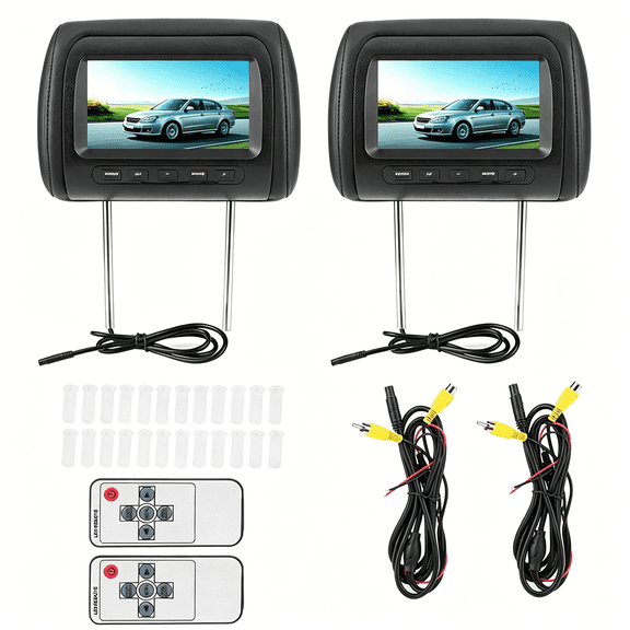 GJX Dual headrest screen-2pcs 7 in Wireless Control Adjustable Headrest LCD Video Player USB Display Black