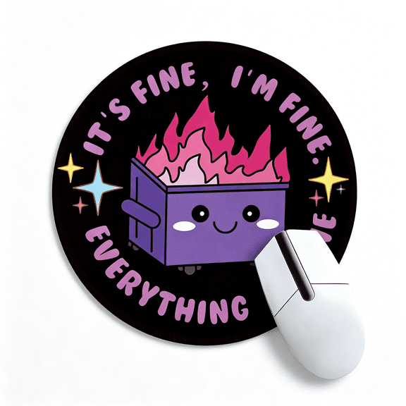 GJX Dumpster on Fire Mouse Pad,Cute Round Mouse Pads for Desk,Funny Purple Dumpster Mousepad for Laptop Gaming,Stitched Edge Non-Slip Rubber Base,Cute Office Desk Accessories Decor for Women