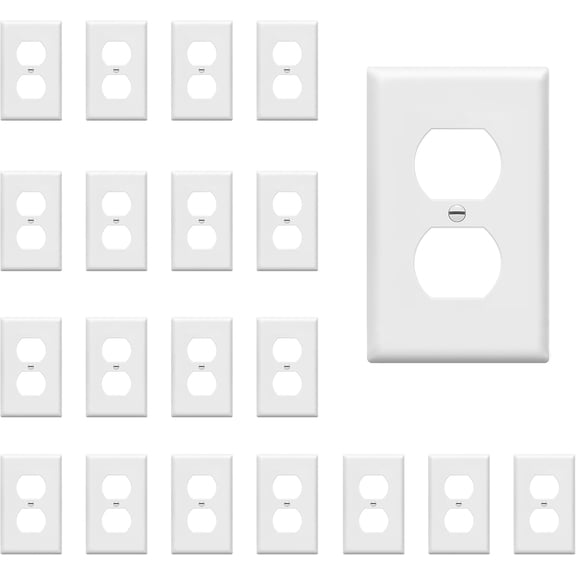 GJX Duplex Wall Plates Kit, Electrical Outlet Covers, Standard Size 1-Gang 4.50" x 2.76", Unbreakable Polycarbonate Thermoplastic, Electric Receptacle Plug Covers, White (20 Pack)