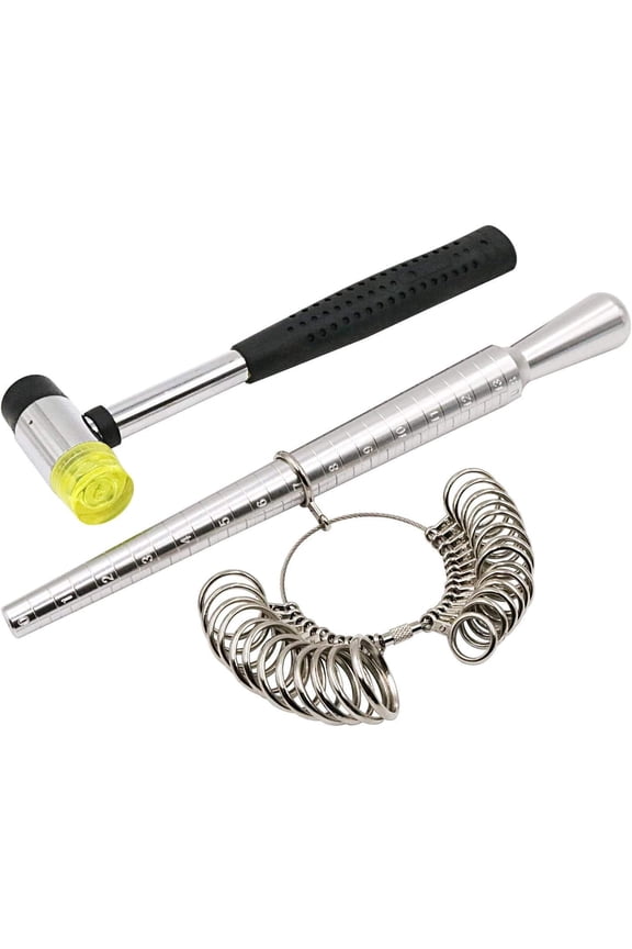 Durable Steel Ring Sizer Tool Set,Includes Flexible Cable&Rubber Hammer,Ring Sizers for Loose Rings Men,Metal,0-13 Us