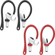 GJX Ear Hooks for AirPods Pro 3/4, Silicone Anti-Slip Earhook Attachment, Anti-Lost Secure Earbud Holder for Running Gym Workout Sports, Soft TPU Comfortable Fit 2-Pack, Black+Red