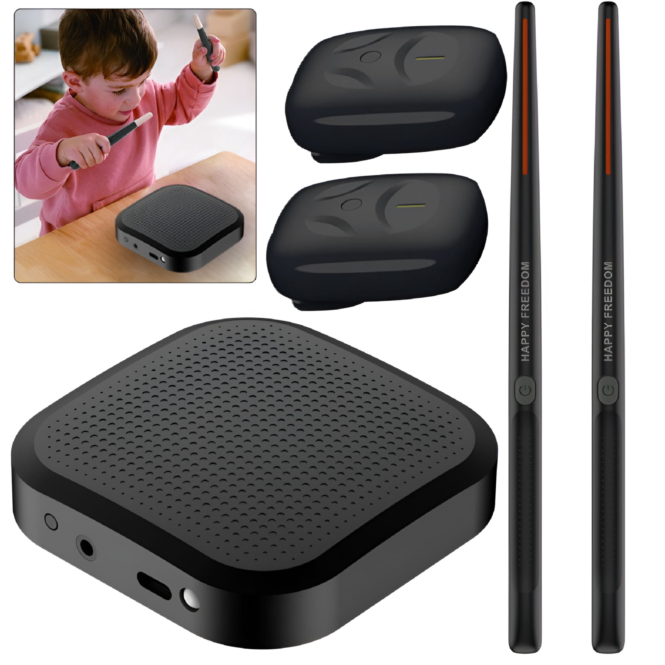 GJX Electric Air Drumsticks Portable Electronic Virtual Air Drum Drumsticks Pedals Professional Smart Electronic Drum Set for Beginners Children Adults